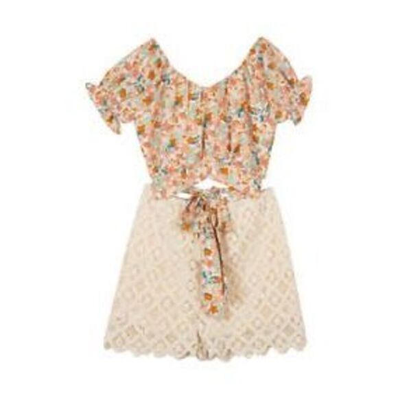 Tween Diva Girls size 12 Floral Puff Sleeve Top and lace shorts set - Picture 1 of 7